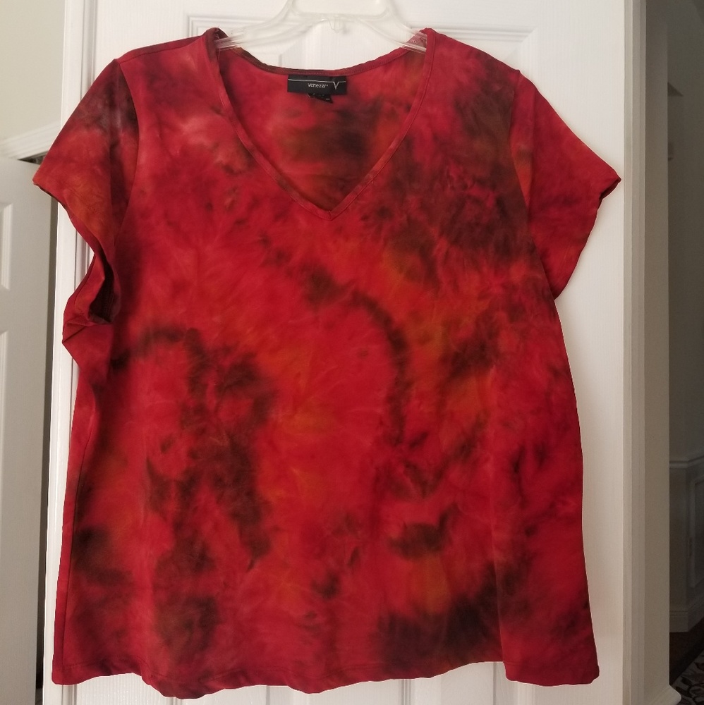 Red, tie dye stretchy top